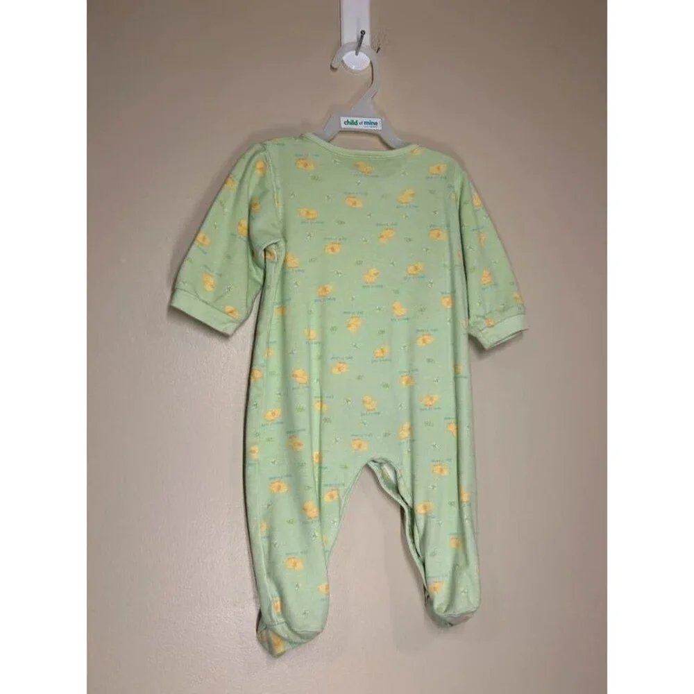 Vintage Tykes Carter's 6-9M Baby Green Duck Bee Print Footed Snap Pajamas
